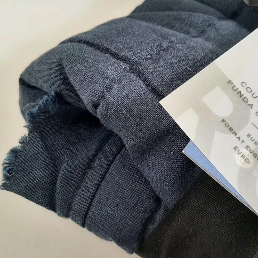 West Elm Belgian Flax Linen Frayed Edge Euro Quilted Shams Midnight Blue